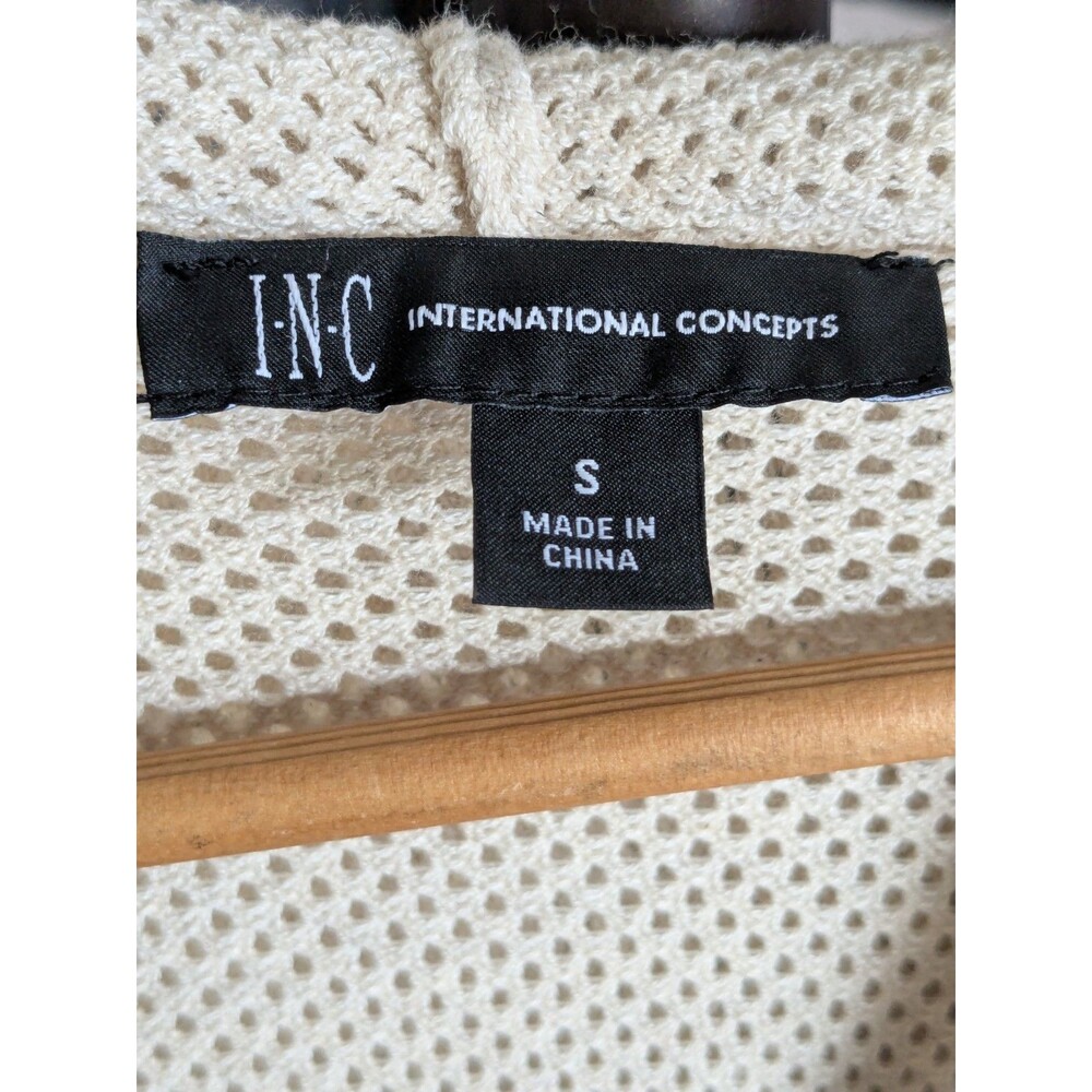 INC International Concepts Women Cream Mesh Knit Hooded Sweater Top Size S - Picture 3 of 6